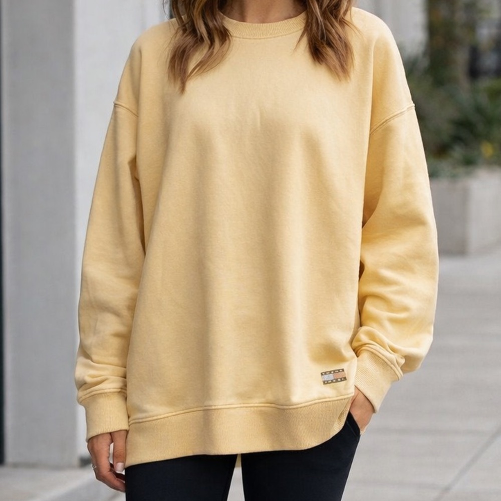 Tommy Jeans Butter Yellow Oversized Cotton Sweatshirt Size Small Hilfiger